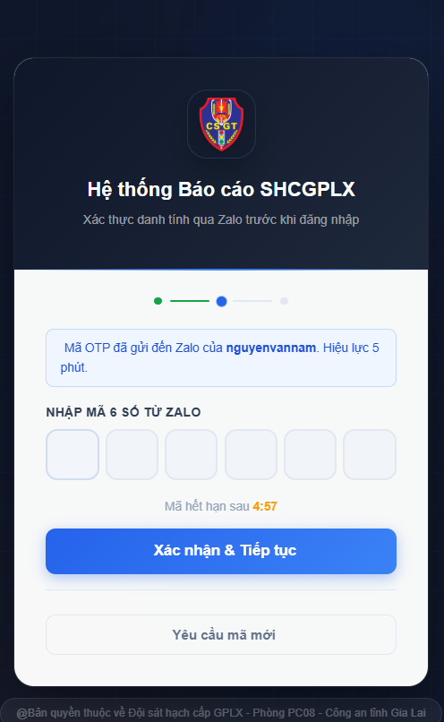 Nhập mã OTP đã gửi qua Zalo
