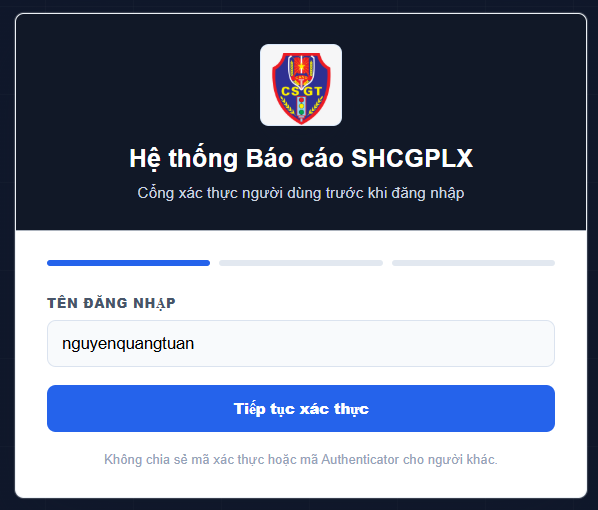 Nhập tên đăng nhập tại Cổng xác thực
