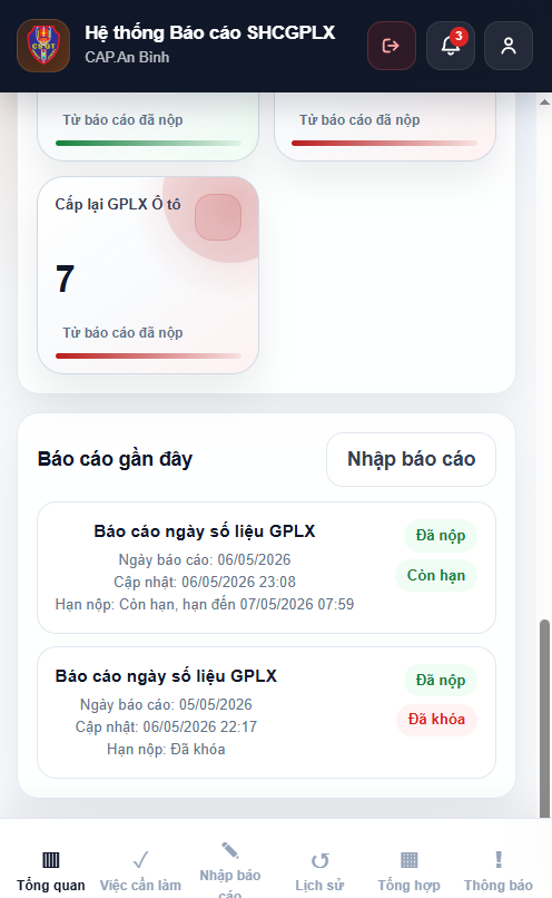 Danh sách báo cáo gần đây