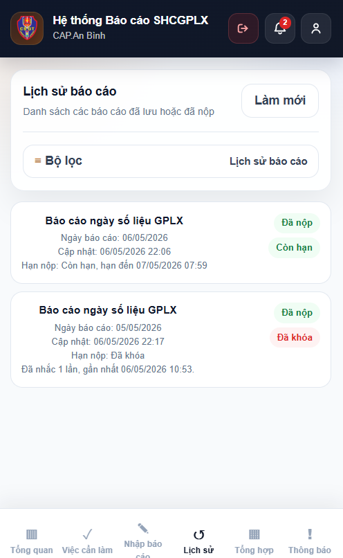 Lịch sử báo cáo