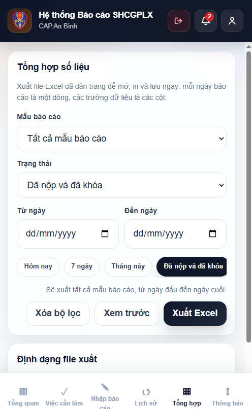 Tổng hợp số liệu và xuất Excel